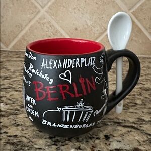 From Germany: Berlin souvenir coffee mug teacup cup w/ stir spoon Deutschland